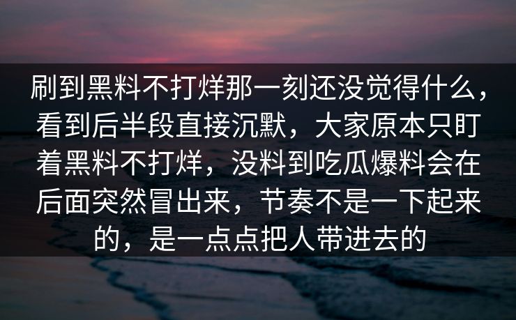刷到黑料不打烊那一刻还没觉得什么，看到后半段直接沉默，大家原本只盯着黑料不打烊，没料到吃瓜爆料会在后面突然冒出来，节奏不是一下起来的，是一点点把人带进去的  第1张