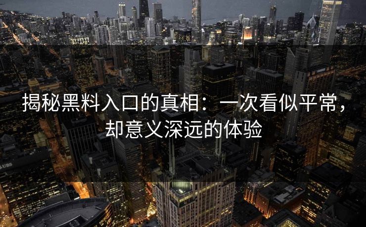 揭秘黑料入口的真相：一次看似平常，却意义深远的体验  第1张